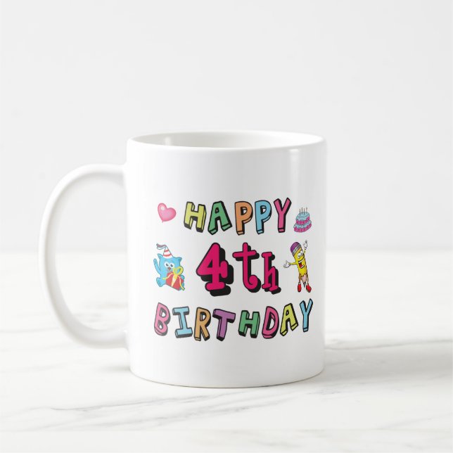 Mug Joyeux 4e anniversaire. 4 ans b-jour. (Gauche)