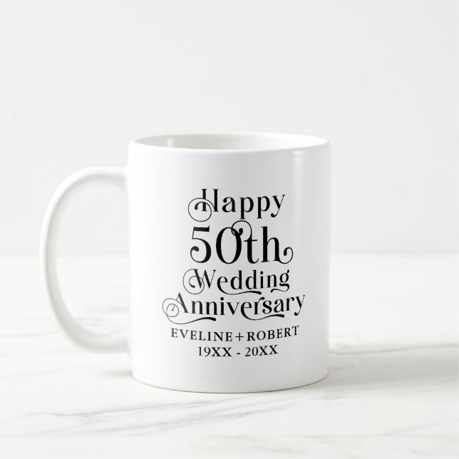 Mug Joyeux 50e Anniversaire de Mariage Typographie Or (Gauche)