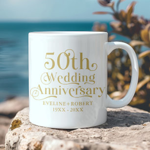 Mug Joyeux 50e Anniversaire de Mariage Typographie Or