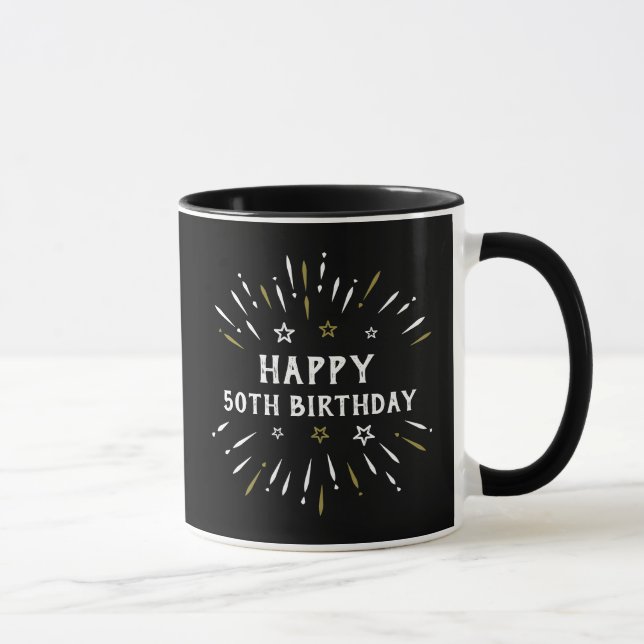 Mug Joyeux 50e anniversaire feux d'artifice Black Whit (Droite)