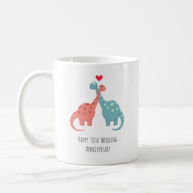 Mug Joyeux 50e anniversaire Mariage mignon Dinosaures (Gauche)