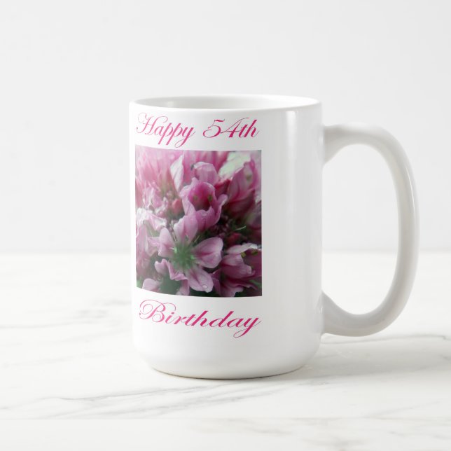 Mug Joyeux 54e anniversaire rose et vert Flower (Droite)