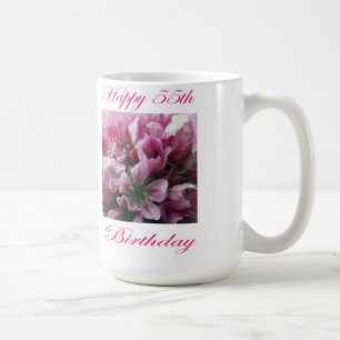 Mug Joyeux 55e anniversaire rose et vert Flower