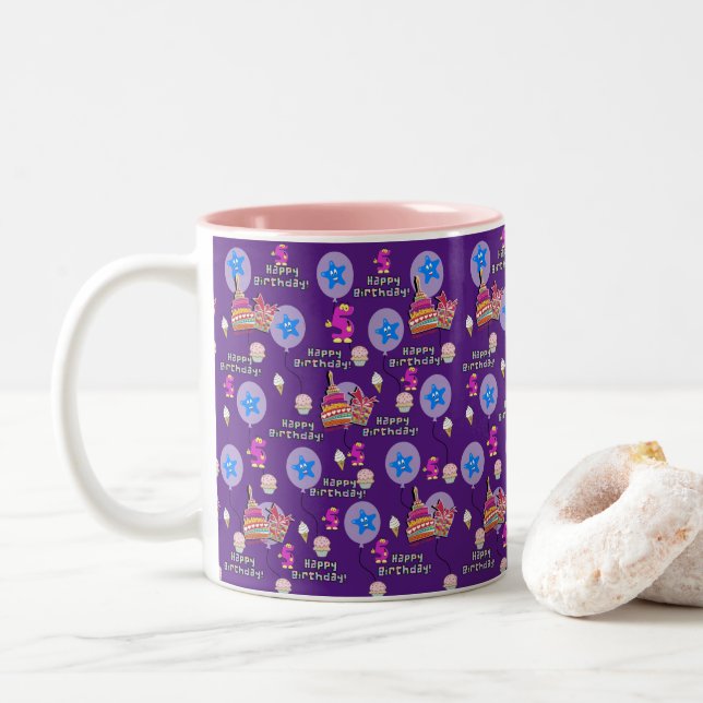 Mug Joyeux 5ème Anniversaire Ballons #5 Violet (Avec donut)