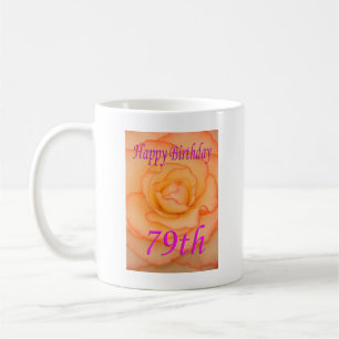Mug Joyeux 79e anniversaire Fleur Jaune avec Trim Rose