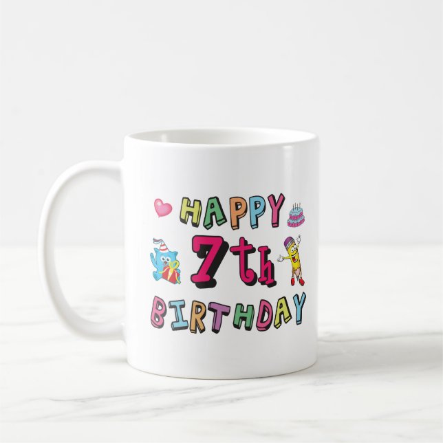 Mug Joyeux 7e anniversaire. 7 ans. (Gauche)