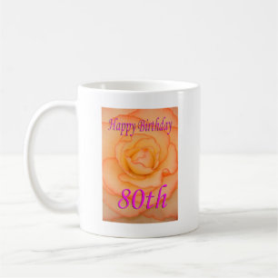 Mug Joyeux 80e anniversaire Fleur Jaune avec Trim Rose
