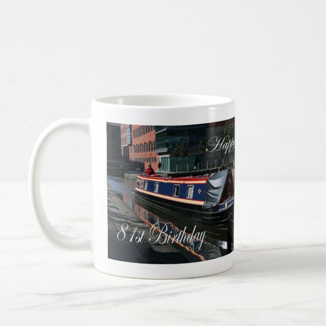 Mug Joyeux 81e anniversaire bateau de canal (Gauche)