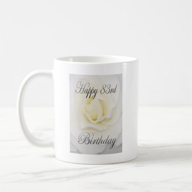 Mug Joyeux 83e anniversaire Fleur blanche (Gauche)