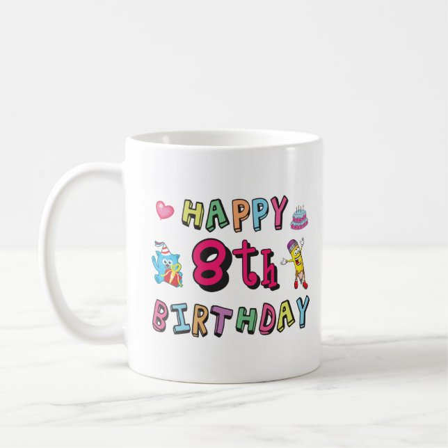 Mug Joyeux 8e anniversaire. 8 ans b-jour. (Gauche)