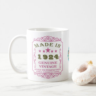 Mug Joyeux Anniversaire 1924 Nom Date Rose Vintage