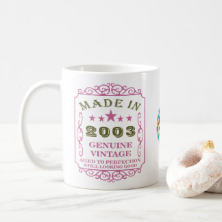 Mug Joyeux Anniversaire 2003 Nom Date Rose Vintage