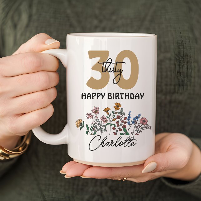 Mug Joyeux anniversaire 30 tasse, Nom personnalisé fle (happy birthday 30 mug, wildflowers mug, custom name mug, 30th birthday gift, mom gift, coworker gift)