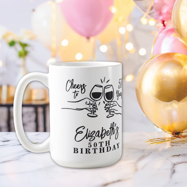 Mug Joyeux Anniversaire 50 Ans Dessinés à la Main avec (Créateur téléchargé)