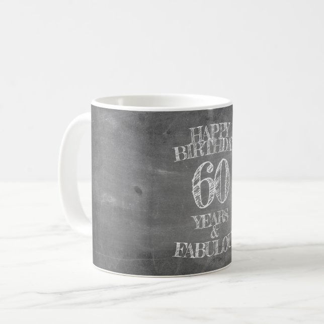 Mug Joyeux Anniversaire - 60 Ans & Fabuleux sur tablea (Devant gauche)