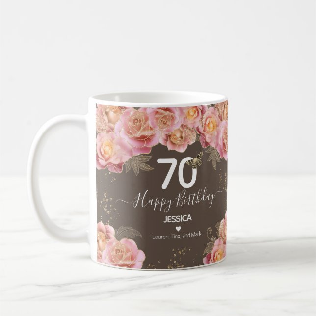 Mug Joyeux anniversaire 70 Parties scintillant Floral (Gauche)