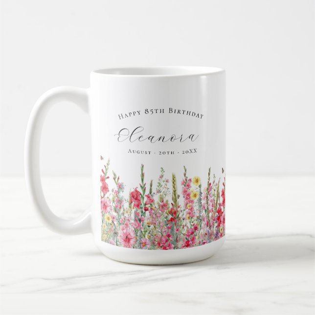 Mug Joyeux Anniversaire 85 ans Fleur de Naissance d'Ao (Gauche)