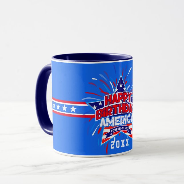 Mug Joyeux anniversaire Amérique ( 4 juillet ) (Devant gauche)