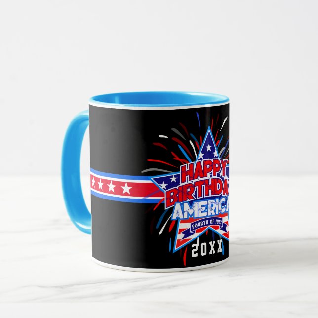 Mug Joyeux anniversaire Amérique 4 juillet indépendanc (Devant gauche)