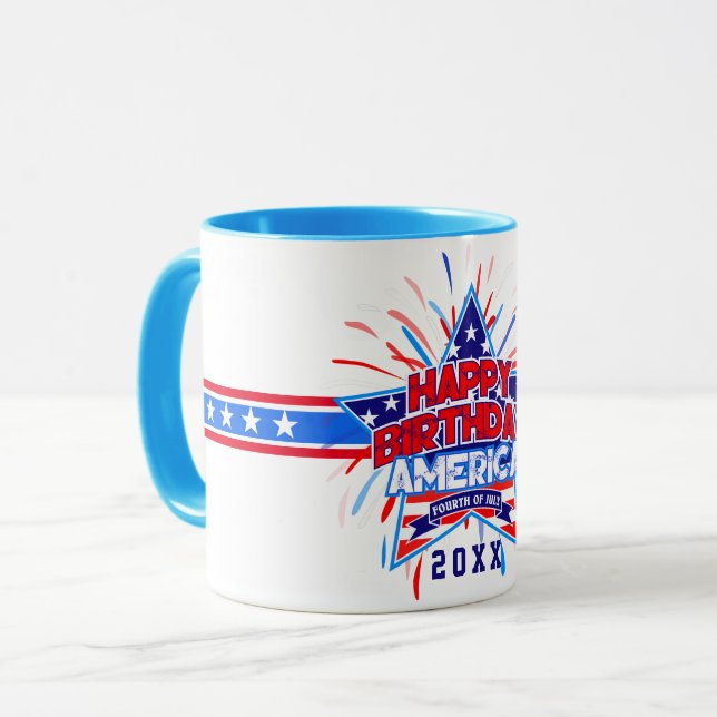 Mug Joyeux anniversaire Amérique 4 juillet indépendanc (Devant gauche)