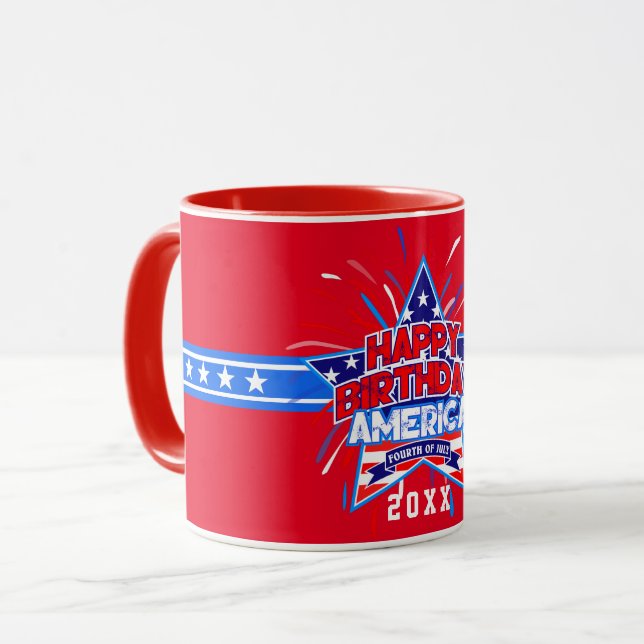 Mug Joyeux anniversaire Amérique 4 juillet Indépendanc (Devant gauche)