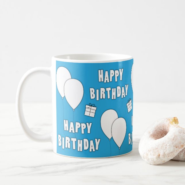 Mug Joyeux Anniversaire Avec Arrière - plan Bleu Ballo (Avec donut)