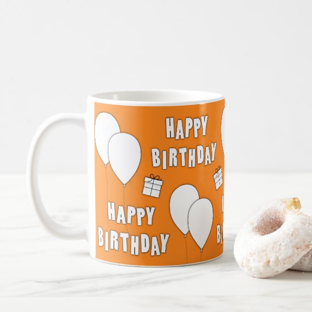 Mug Joyeux Anniversaire Avec Arrière - plan Orange De  (Avec donut)