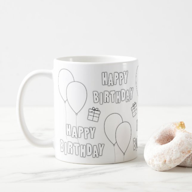 Mug Joyeux Anniversaire Avec Ballons Fond Blanc (Avec donut)