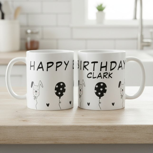 Mug Joyeux Anniversaire avec Chiens et Ballons (funny birthday mug)