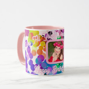 Mug Joyeux Anniversaire Colorful Bokeh Bubbles Pink Ph