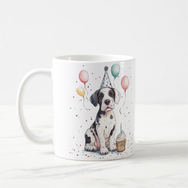 Mug Joyeux Anniversaire Cupcake pour chiot Grand Danoi (Gauche)