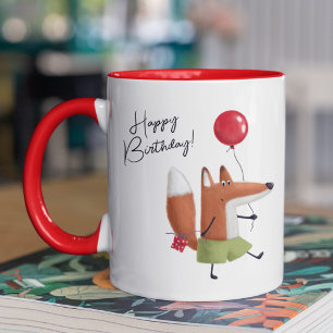 Mug Joyeux Anniversaire Cute Balloon Fox Nom personnal