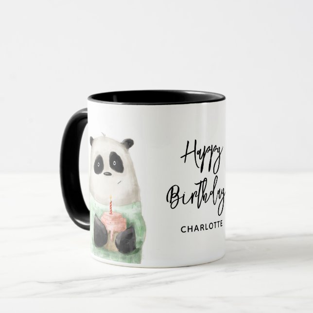Mug Joyeux Anniversaire Cute Panda Cake Nom personnali (Devant gauche)