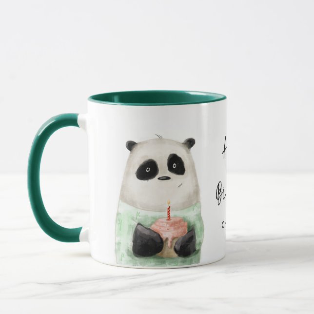 Mug Joyeux Anniversaire Cute Panda Cake Nom personnali (Gauche)