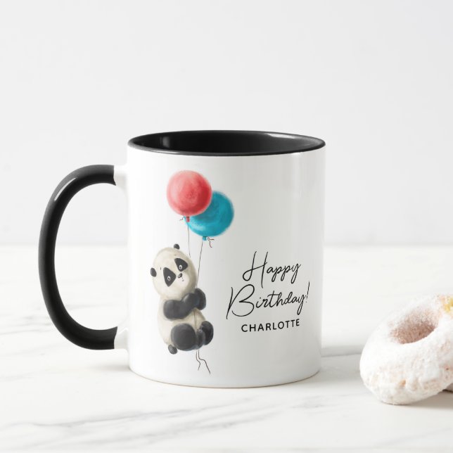 Mug Joyeux Anniversaire Cute Panda Nom personnalisé (Avec donut)