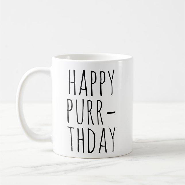 Mug Joyeux anniversaire de ronronnement Thème de chat (Gauche)