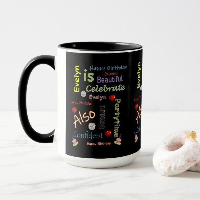 Mug Joyeux Anniversaire Evelyn (Avec donut)