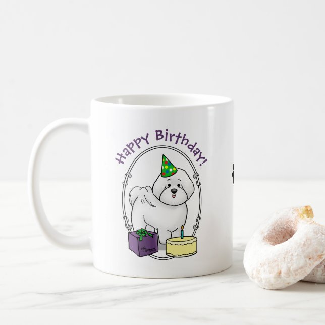 Mug Joyeux anniversaire (fête) Bichon Frise Dog - mign (Avec donut)