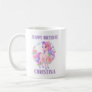 Mug Joyeux Anniversaire Fille Nom Personnalisé Licorne