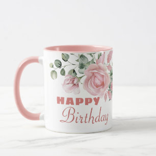 Mug Joyeux anniversaire fleurs personnalisées 