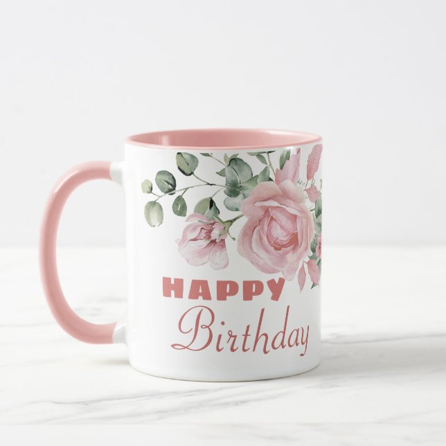 Mug Joyeux anniversaire fleurs personnalisées  (Gauche)