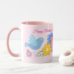 Mug Joyeux anniversaire Fleurs sauvages Jardin Oiseaux