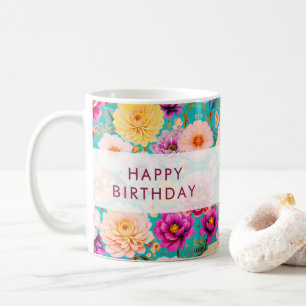 Mug Joyeux Anniversaire Floral Mémorable Personnalisé