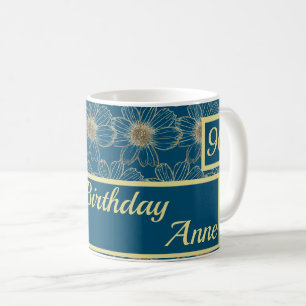 Mug Joyeux anniversaire Floral or Turquoise design