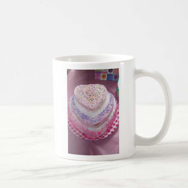 Mug JOYEUX ANNIVERSAIRE, gâteau en forme de coeur, (Droite)