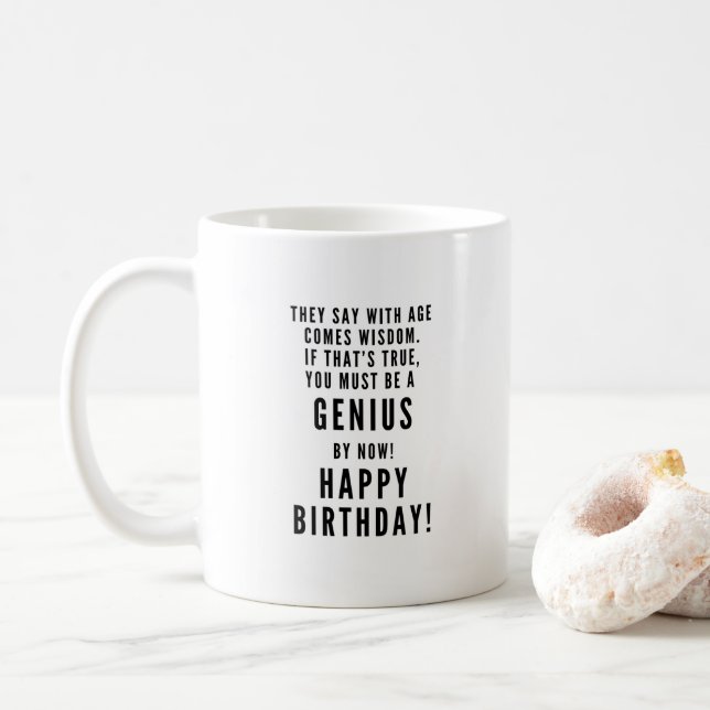 Mug Joyeux anniversaire GENIUS sarcastique drôle (Avec donut)