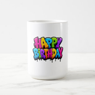 Mug Joyeux anniversaire graffiti lettrage coloré