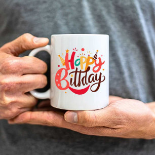 Mug Joyeux anniversaire Imprimer moderne café blanc Mu