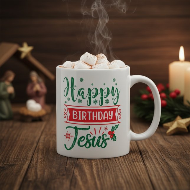 Mug Joyeux anniversaire Jésus Festive Noël (Happy Birthday Jesus Festive Christmas Coffee Mug)