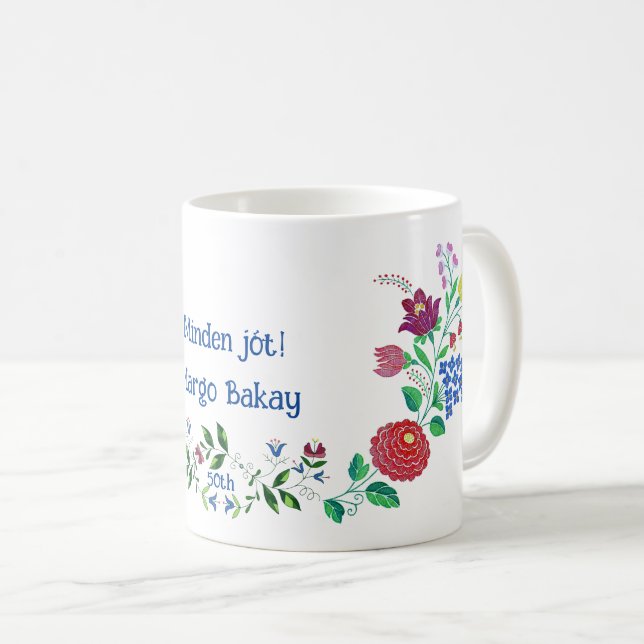 Mug Joyeux Anniversaire Kalocsai Flower Folk Art (Devant droit)